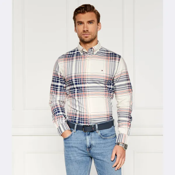 Оксфордская рубашка стандартного кроя в клетку Tommy Hilfiger, бежевый — фото 2