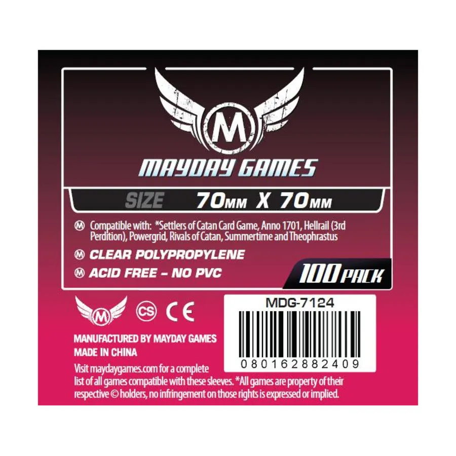 

Стандартные конверты для карточек — 70 x 70 мм (100), Board Game Sleeves (Mayday Games)