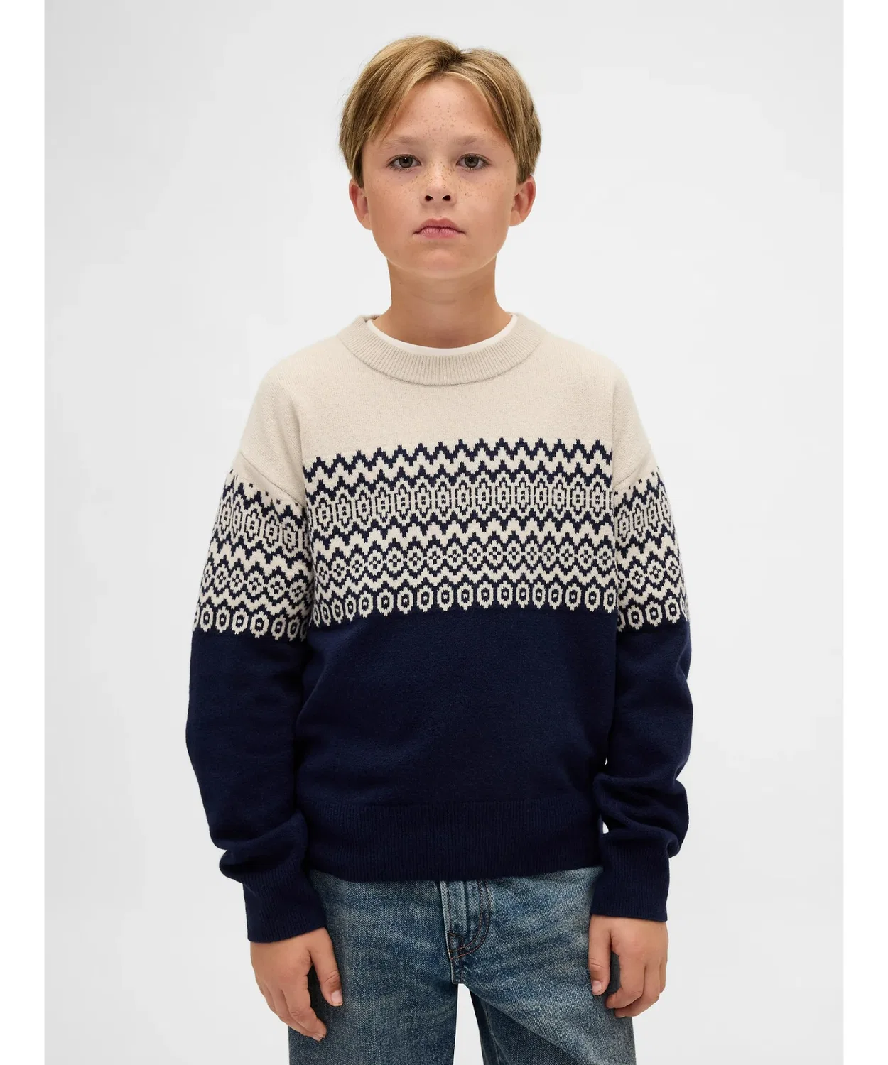 Детский свитер кашемировой мягкости Relaxed Fit с круглым вырезом, Gap, синий