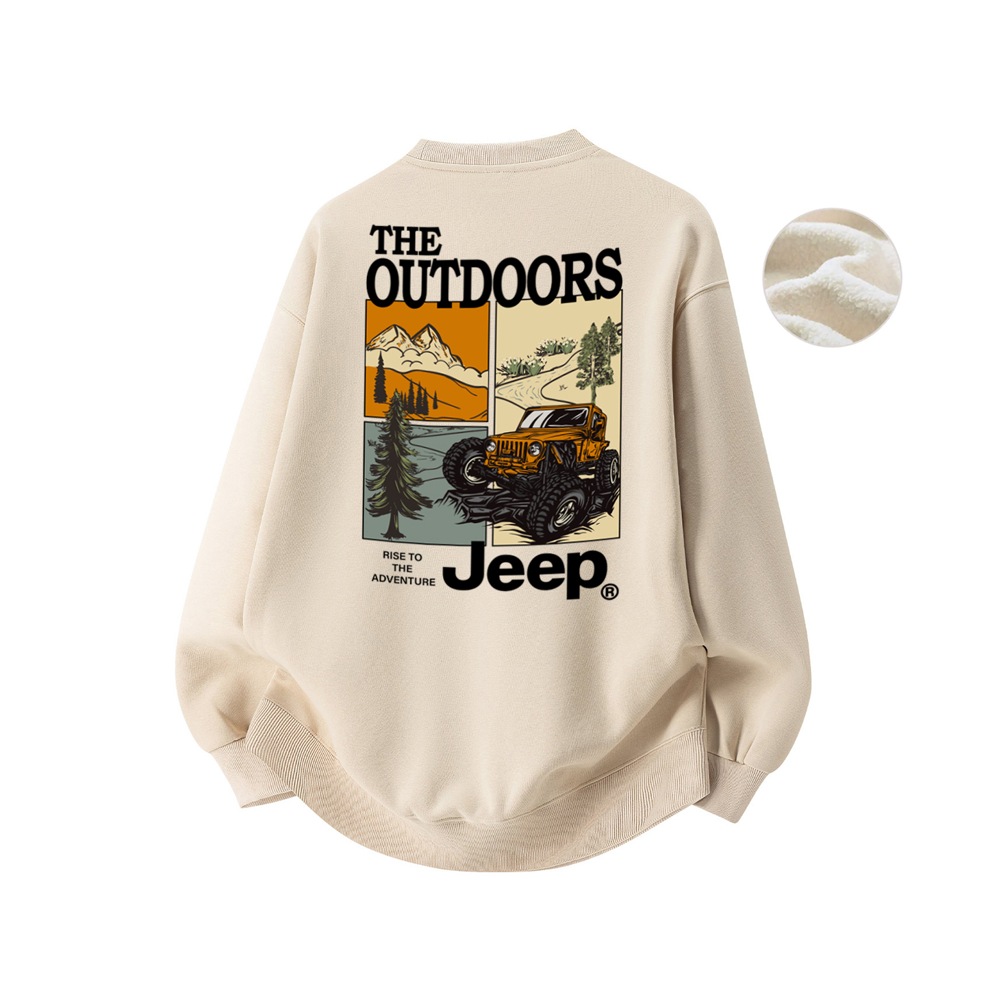 

Свитшот City Casual Collection Unisex Crew Neck Thickened Regular Jeep, хаки upgraded fleece-lined