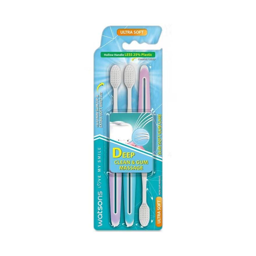 

Watsons Тонкая мягкая зубная щетка для ухода за деснами (Ультрамягкая) 3 шт