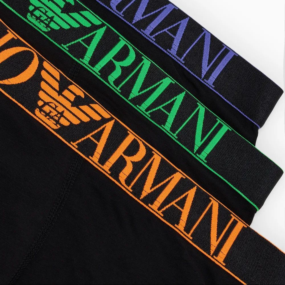 Мужские боксеры EMPORIO ARMANI, 3 шт (фиолетовый+зеленый+оранжевый) — фото 3