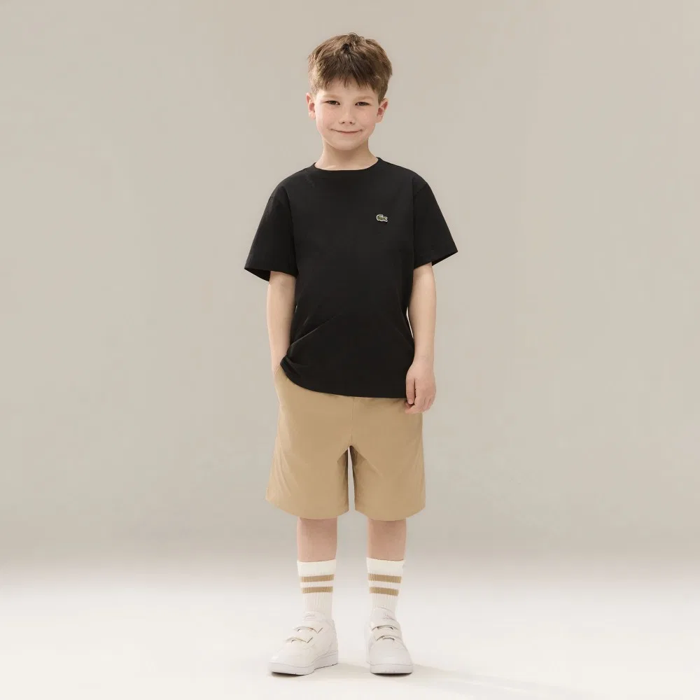 Детская базовая хлопковая футболка с коротким рукавом чёрная от Lacoste