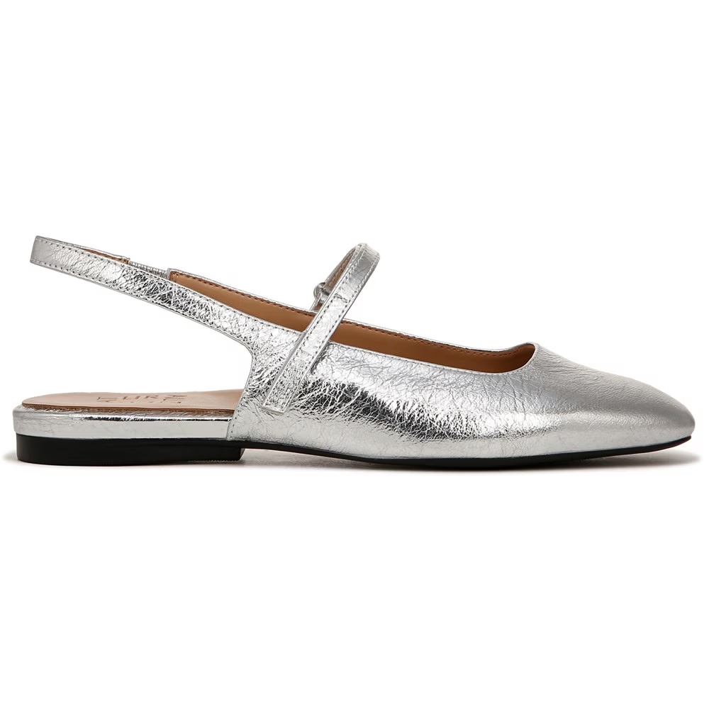 Кварцевые туфли-балетки на ремешке Connie mary jane slingback flat от Naturalizer, silver leather. — фото 2