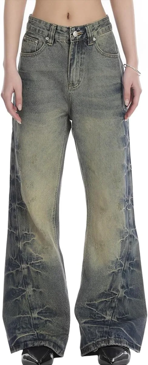 

Джинсы Y2K готические винтажные с высокой талией и прямыми штанинами kakarin choyx