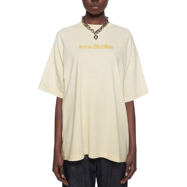 Футболка Relaxed Fit с размытым логотипом Acne Studios, светло-желтый — фото 4