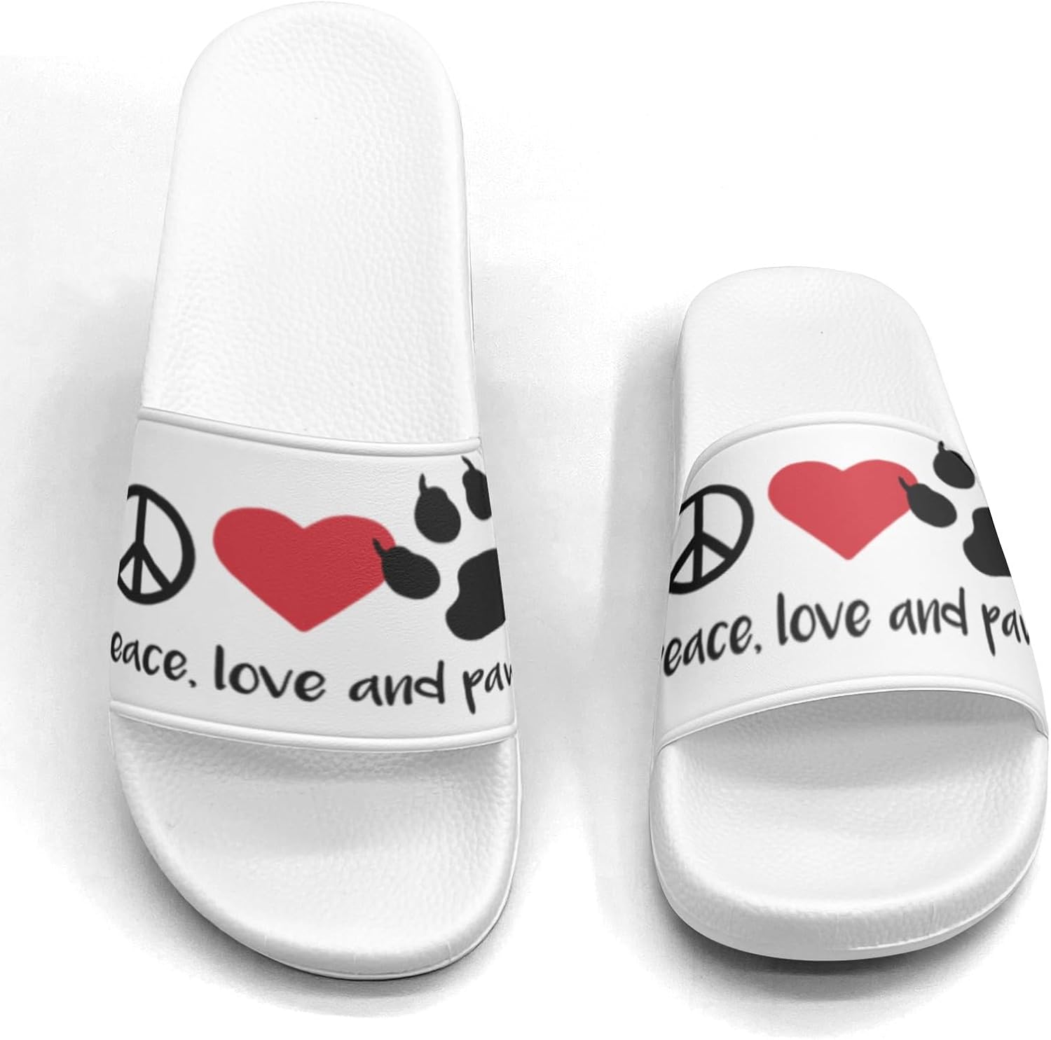 Домашние и пляжные шлепанцы Peace Love Paws для женщин и мужчин, повседневные спортивные сандалии, для бассейна, душа, дома и улицы, плоские слайд-шлепанцы Generic, Peace, Love and Paws Custom — фото 4
