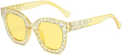 

Солнцезащитные очки квадратной формы с заклепками 2026 года для женщин, большие черные солнцезащитные очки, женские очки оверсайз для рейв-фестивалей в винтажном стиле MTZJH, Yellow