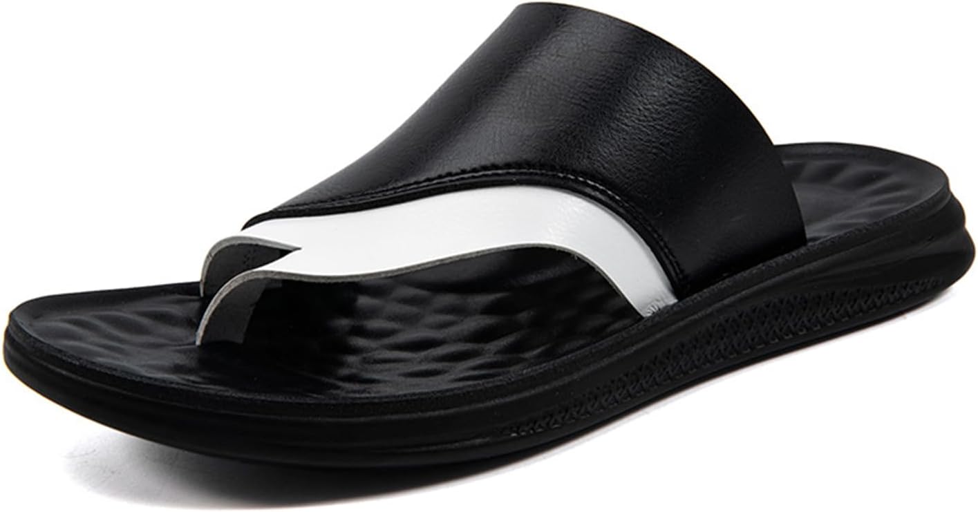 

Мужские кожаные сандалии-вьетнамки Dacnakby с мягкой поддержкой свода стопы, черно-белой комфортной амортизирующей стелькой, пляжные шлепанцы