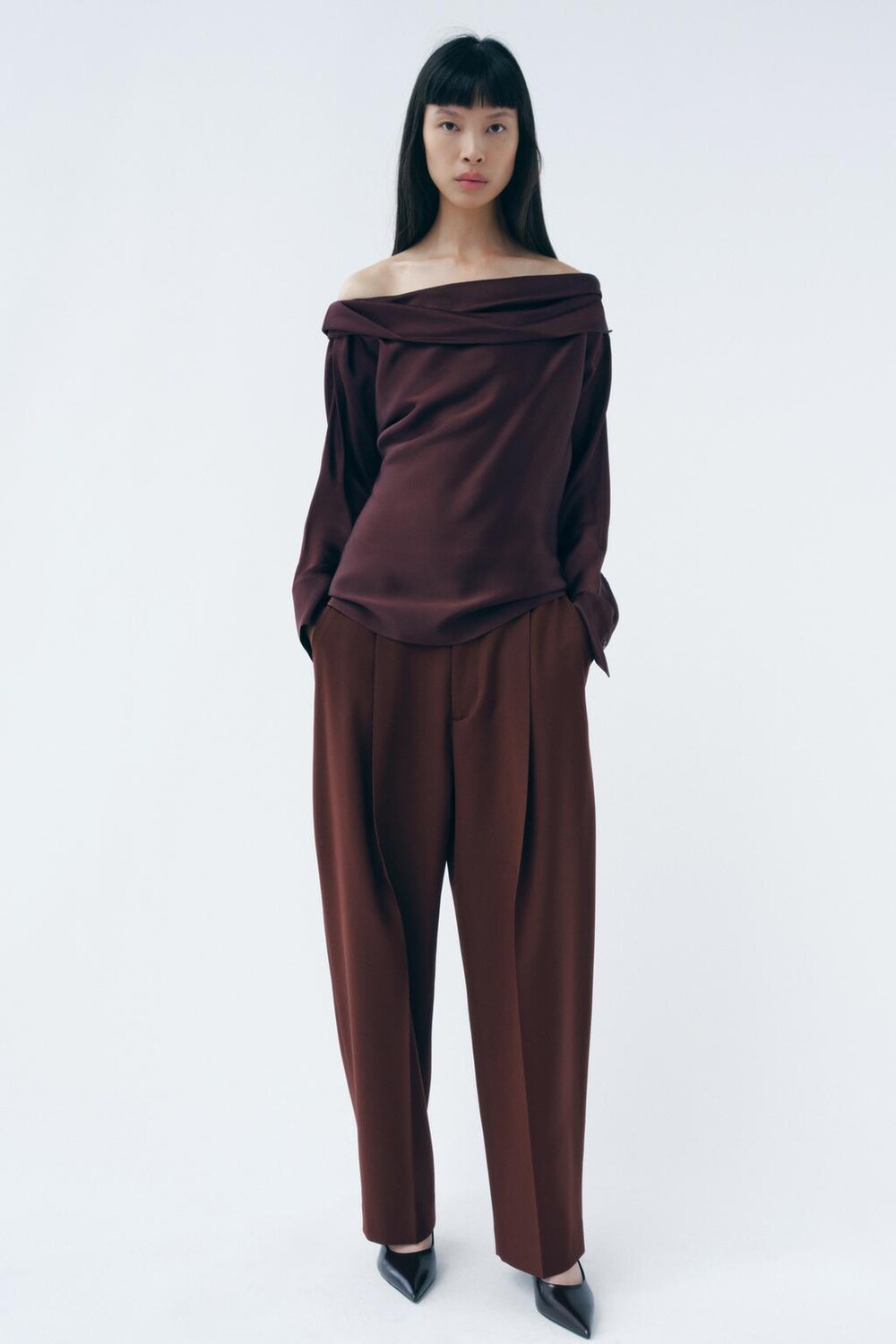 

Широкие брюки с вышивками ZARA, бордо
