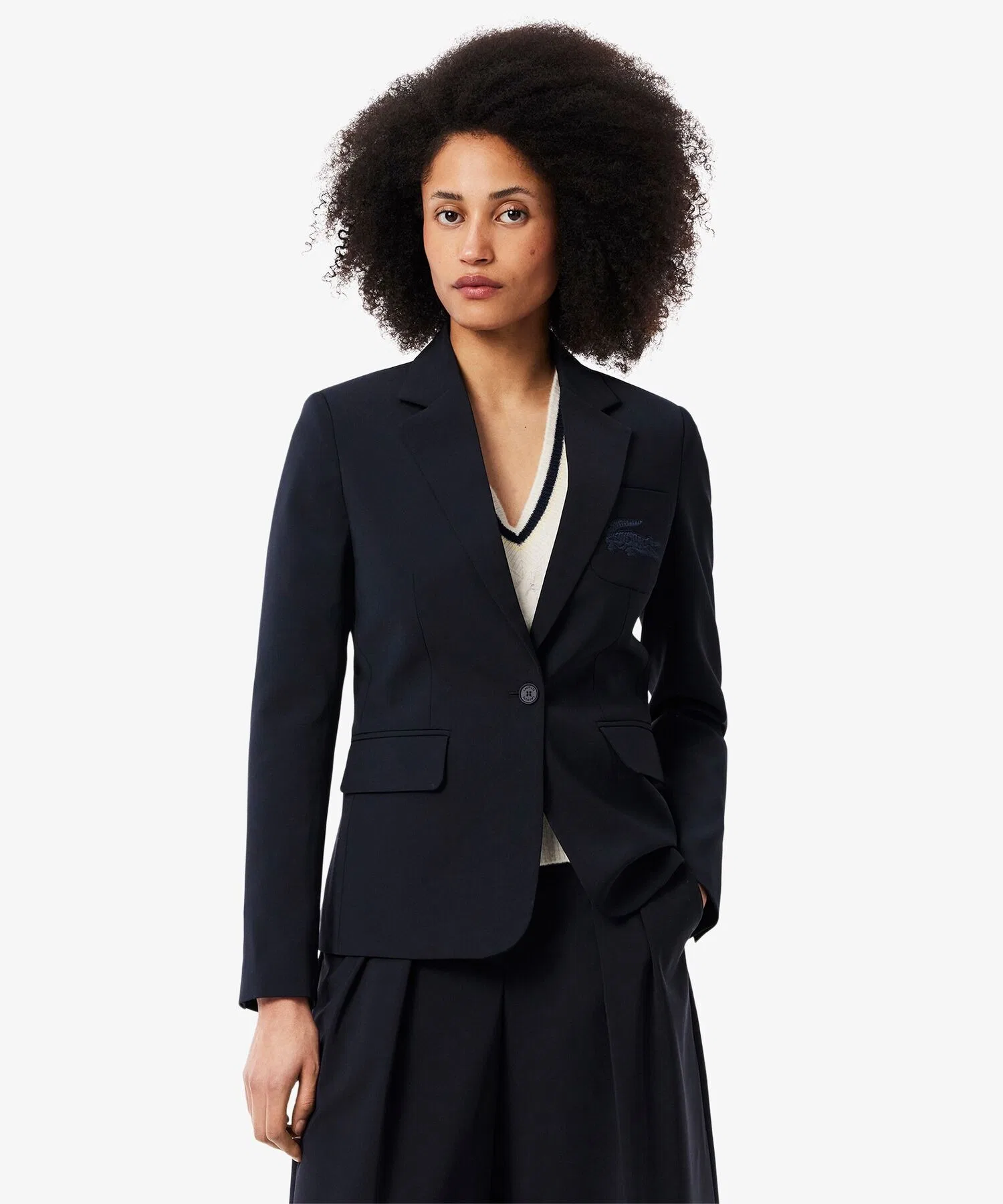 Блейзер Lacoste Slim Fit Wool Blend, приталенный крой, темно-синий