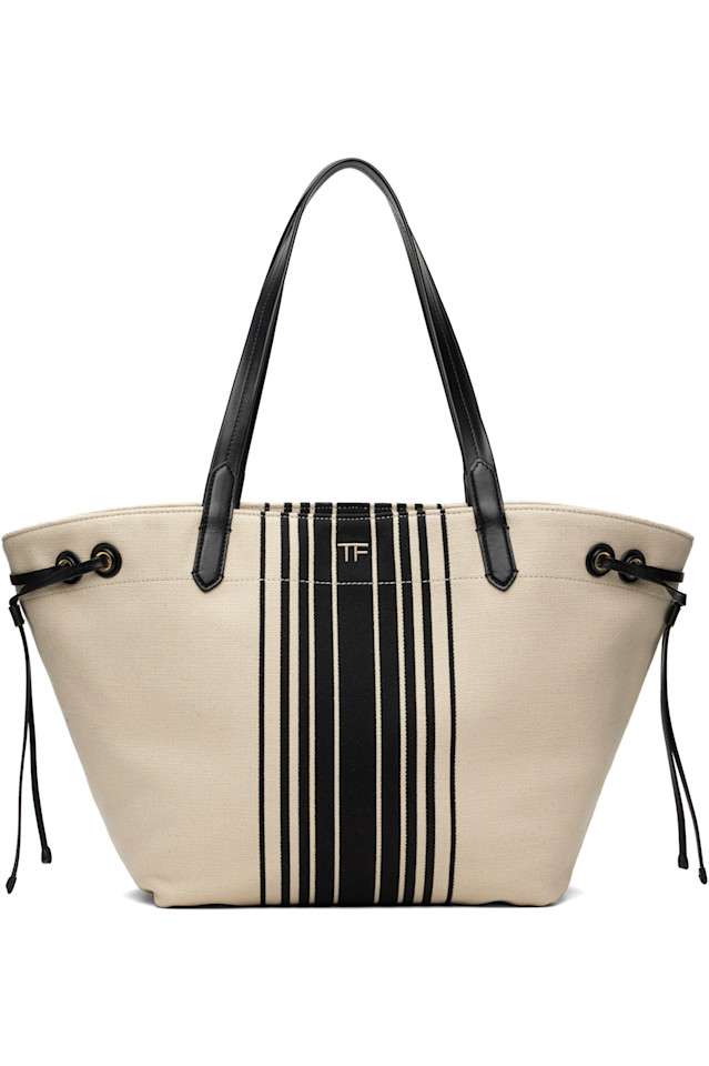 

Tom Ford Большая сумка-тоут из жаккардовой ткани в полоску цвета слоновой кости