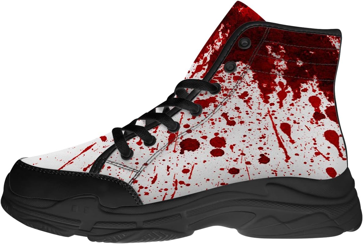 

Кроссовки Quorax Bloody High Top для мужчин и женщин с принтом на Хэллоуин, на шнуровке, из ткани, подарки для нее и его, черный/красный