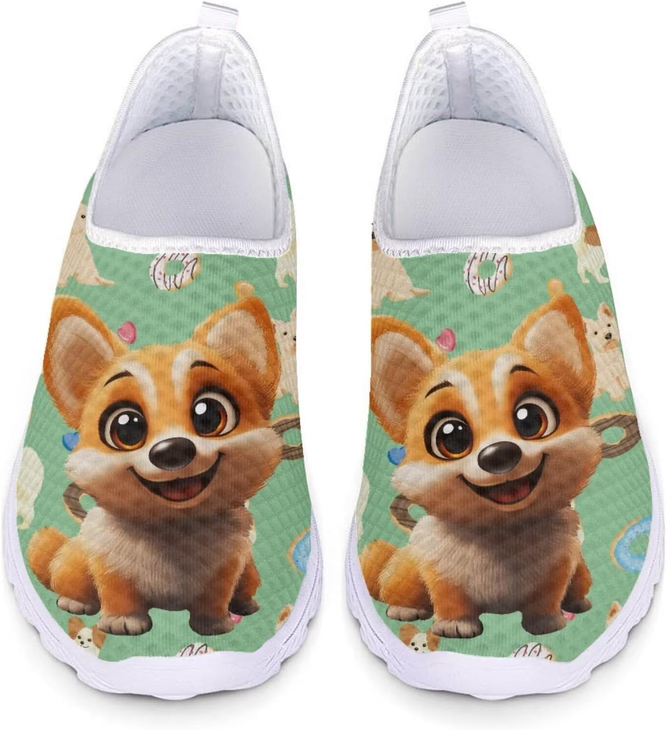 

Женские прогулочные кроссовки Forchrinse Music Note, мужские слипоны GO Walk с мягкой сеткой, легкая рабочая обувь, Cartoon Corgi