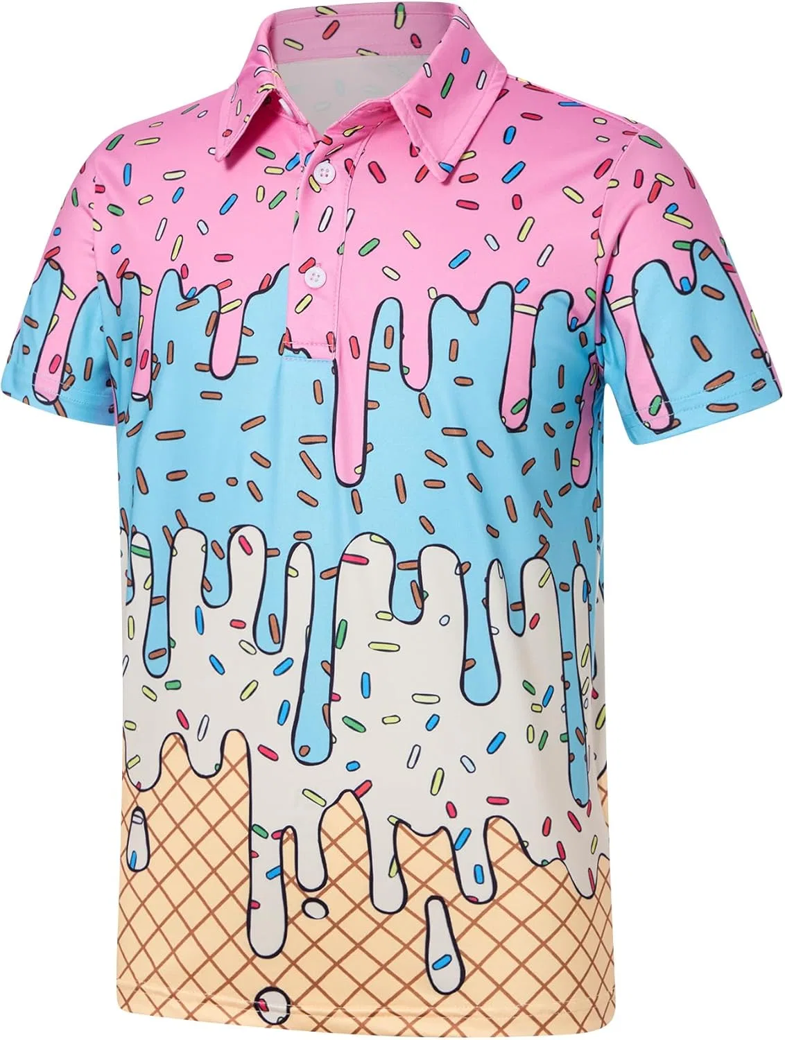 Детская рубашка поло с коротким рукавом, гавайский принт, Cuddomper, Blue Pink