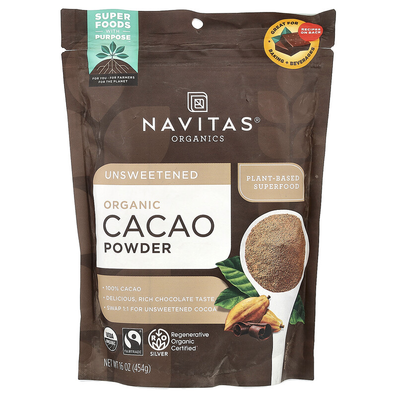 

Navitas Organics, Органический порошок какао, несладкий, 454 г (16 унций)