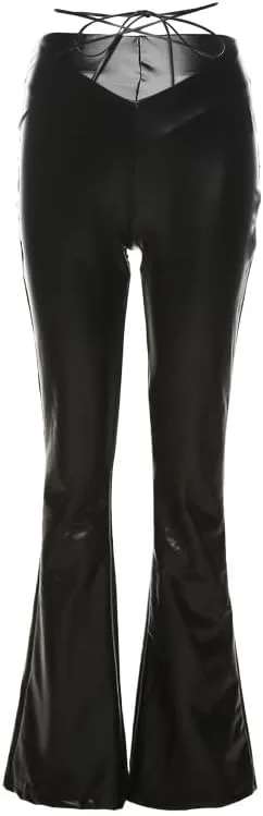 

Женские кожаные джинсы Punk PU Leather с высокой талией и шнуровкой heyheyshine