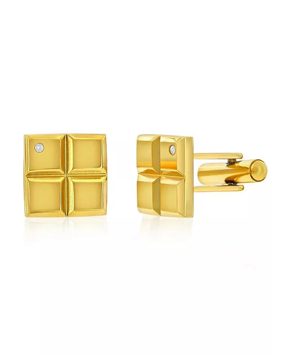 

Запонки из нержавеющей стали с квадратным одинарным фианитом Metallo, gold