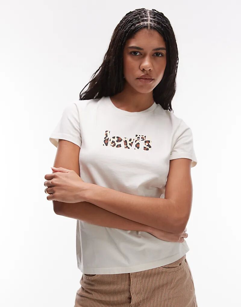 

Футболка Levi's Perfect с леопардовым логотипом в кремово-белом цвете