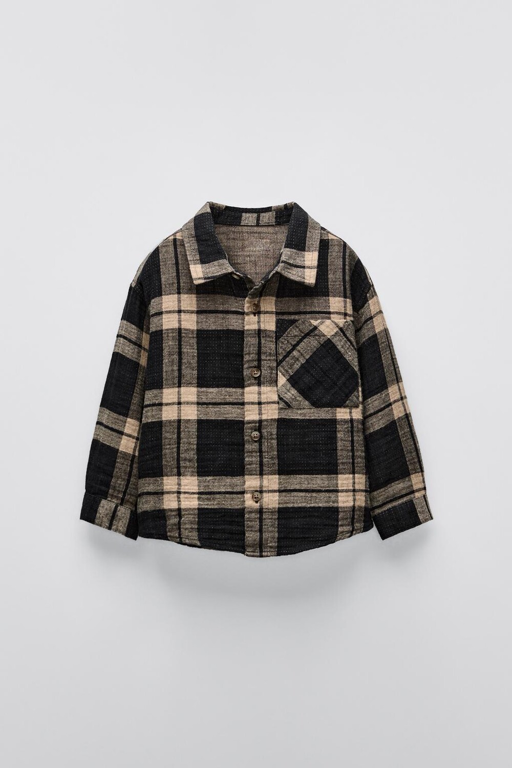

Рубашка в текстурную клетку ZARA, экрю/черный