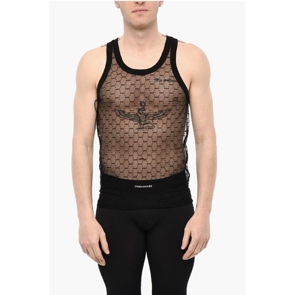 

Прозрачная майка-топ с монограммой по всей поверхности Dsquared2, Black