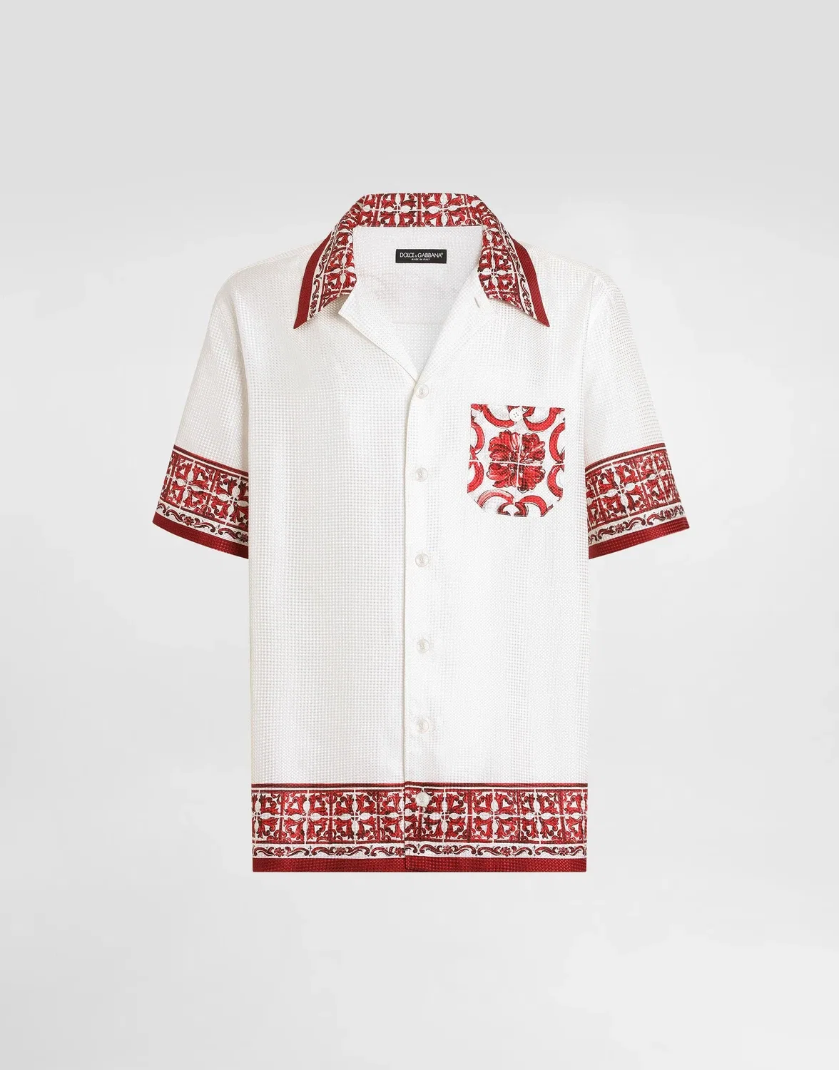 Гавайская рубашка с жаккардовым принтом в стиле майолики DOLCE & GABBANA, бежевый