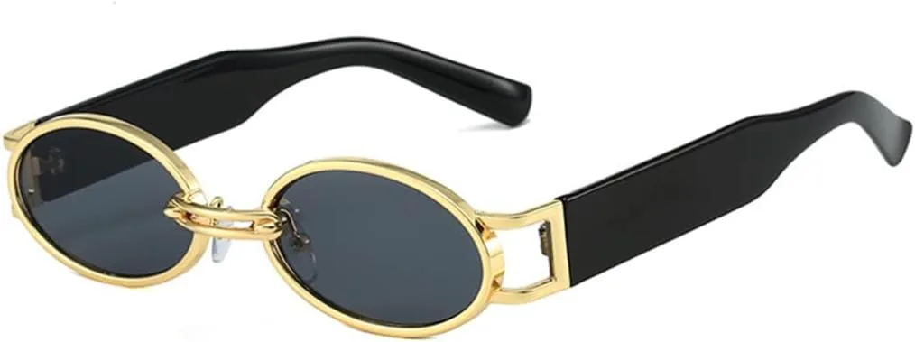 

Женские овальные солнцезащитные очки в винтажном стиле, маленькие, металлические, модные, в стиле стимпанк, с защитой от УФ-излучения UV400 TOIPASTN, Gold Gray
