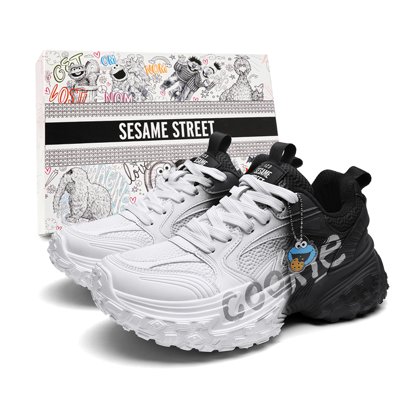 

SESAME STREET Амортизирующие нескользящие дышащие легкие утепленные низкие кеды на платформе унисекс бело-черные, цвет White Black