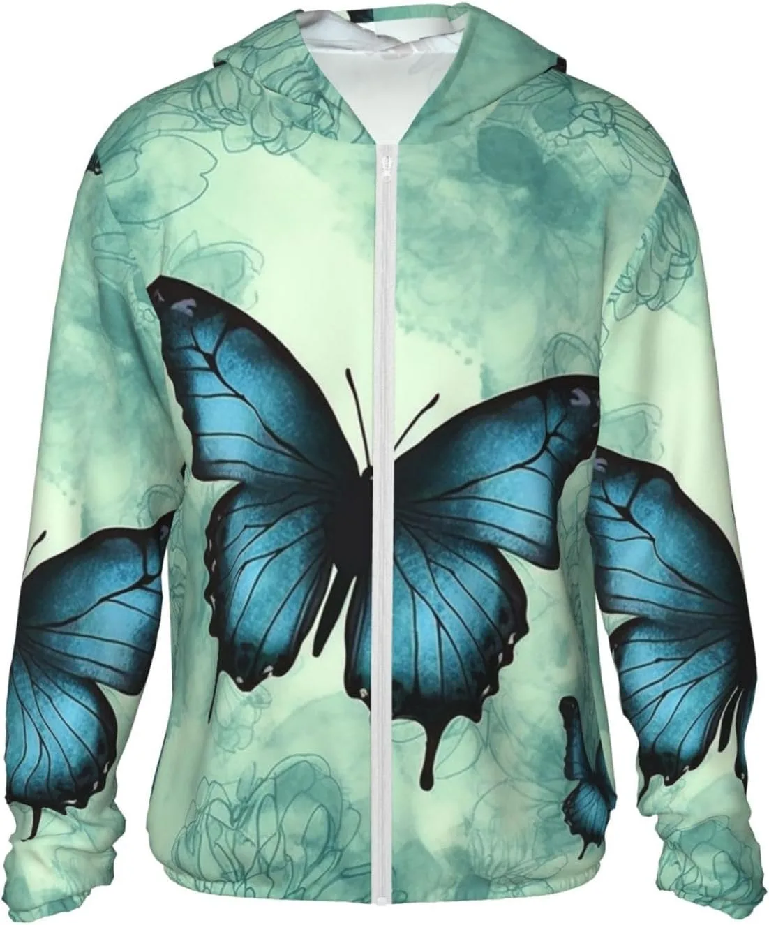 

Толстовка с капюшоном Blue Butterfly Pattern, защита от солнца UPF 50+, с карманом HJBNW