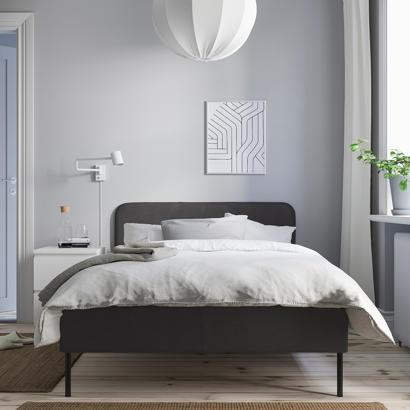 Каркас кровати с мягкой обивкой, виссель темно-серый, 120x200 см IKEA Slattum — фото 2