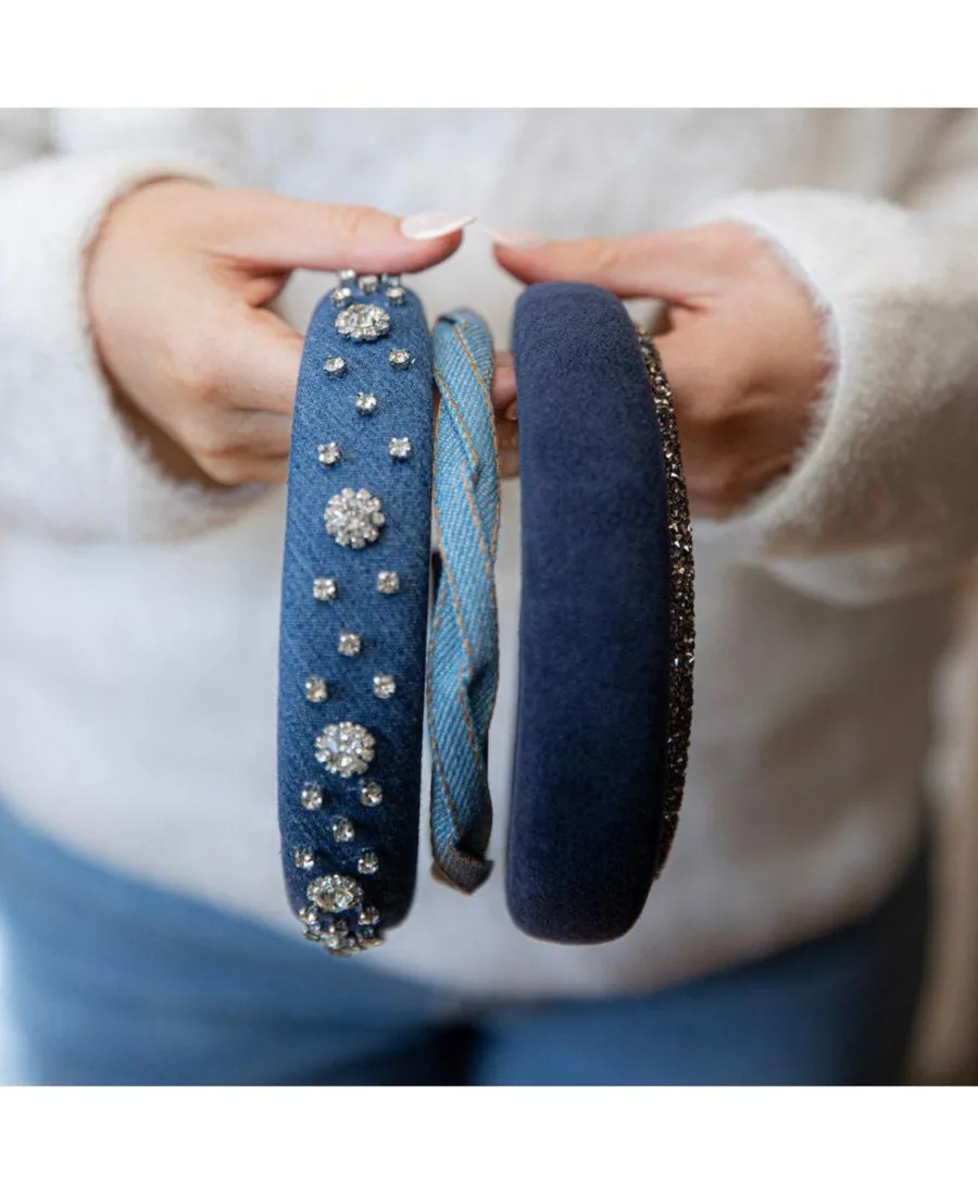 Классическая мягкая повязка на голову - джинсовая с стразами Headbands of Hope, синий — фото 3