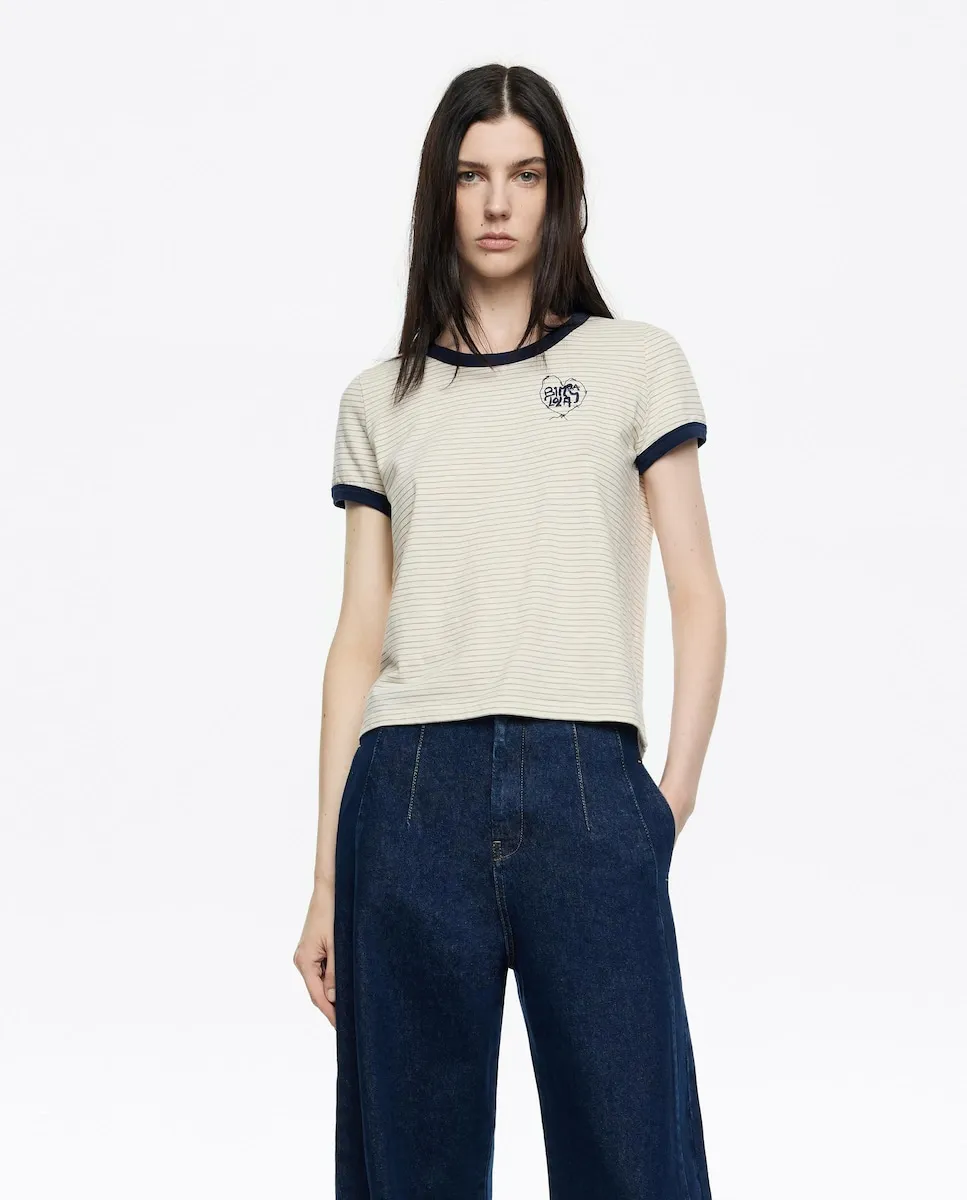 

Женская футболка с контрастными полосками цвета слоновой кости Bimba y Lola