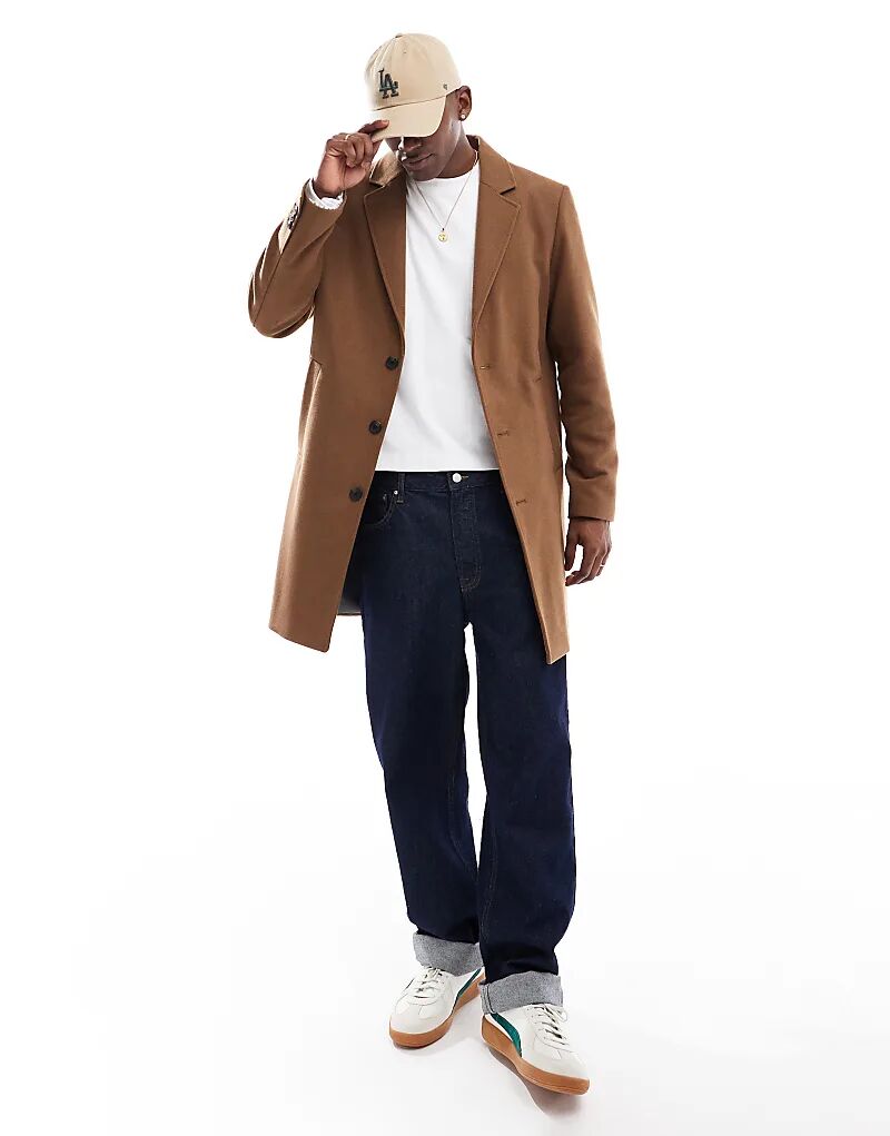 

Длинное пальто из смеси шерсти верблюжьего цвета Jack & Jones