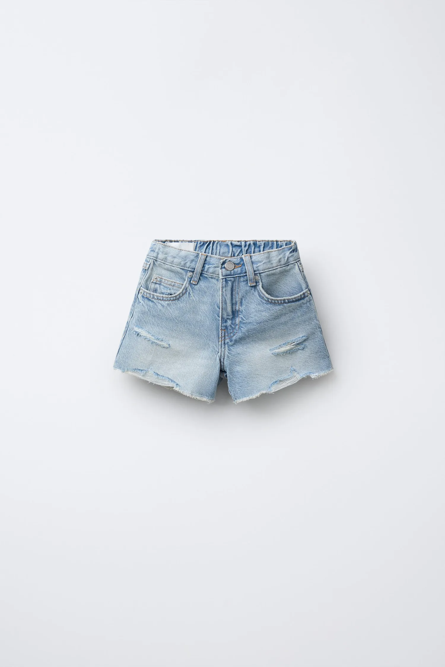 Рваные джинсовые шорты-бермуды Zara, светло-голубой