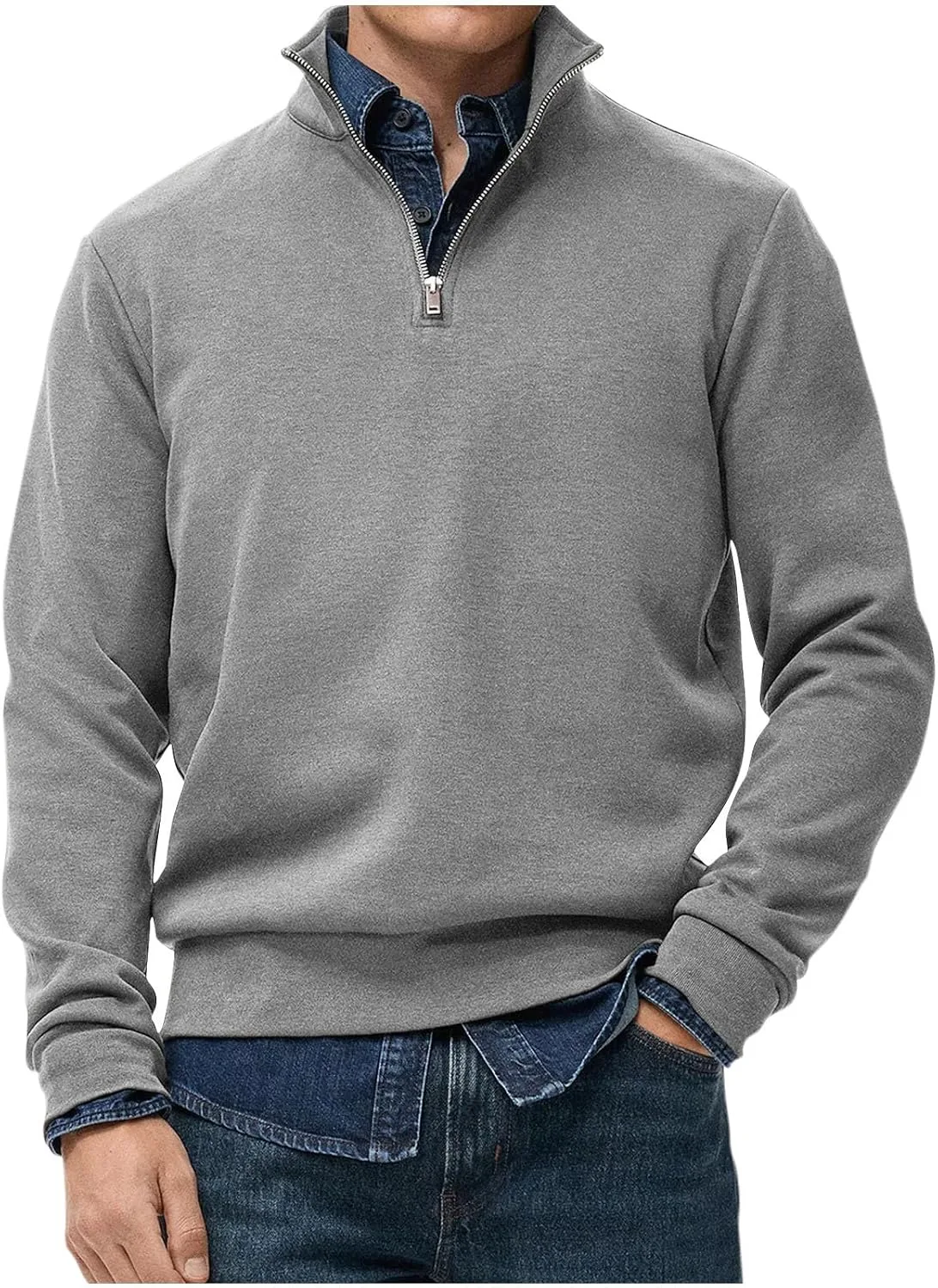 Мужской свитер с воротником-стойкой и молнией на четверть, Slim Fit