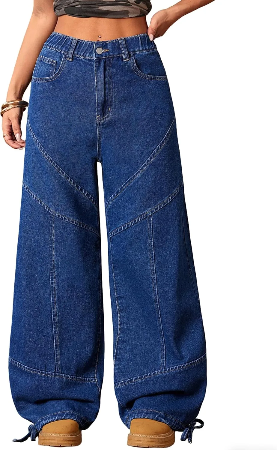 

Джинсы женские Wide Leg с высокой талией и кулиской Tinscor