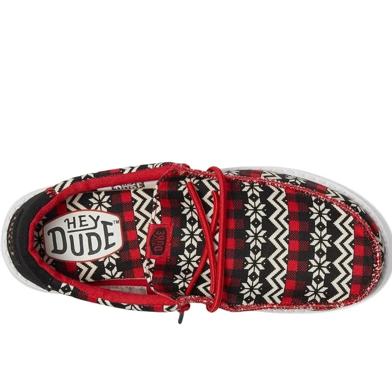 Youth Hey Dude Wally Ugly Sweater- Black Red Fair Isle Shoes HAWK3191 — фото 4