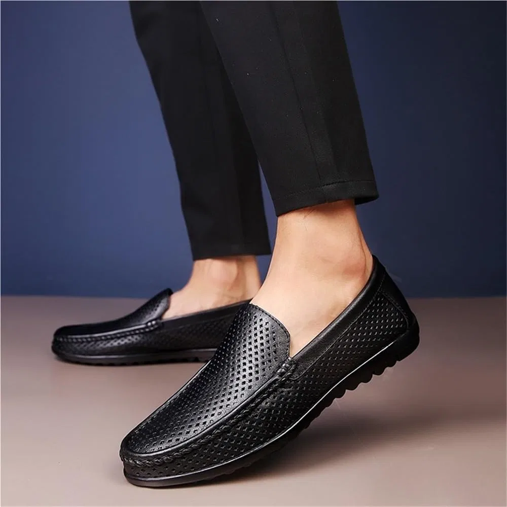 Мокасины мужские кожаные дышащие Loafers Black DHFIRUFSHLO — фото 2
