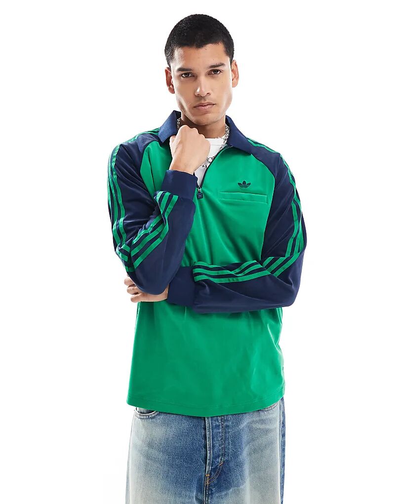 

Рубашка поло из велюра 70-х годов зеленого цвета adidas Originals