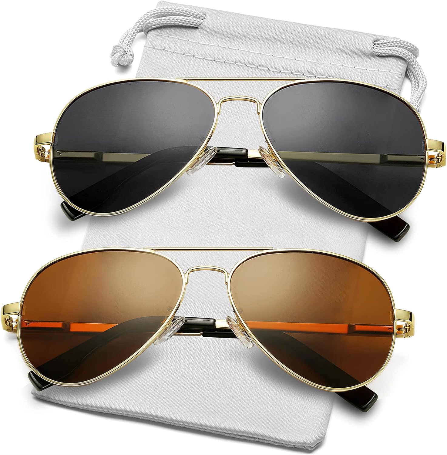 

Классические поляризованные солнцезащитные очки-авиаторы AIEYEZO для мужчин и женщин, с пружинным шарниром и металлической оправой, защита от УФ-излучения UV400, 2 Pack (Gold/Grey, Gold/Brown)