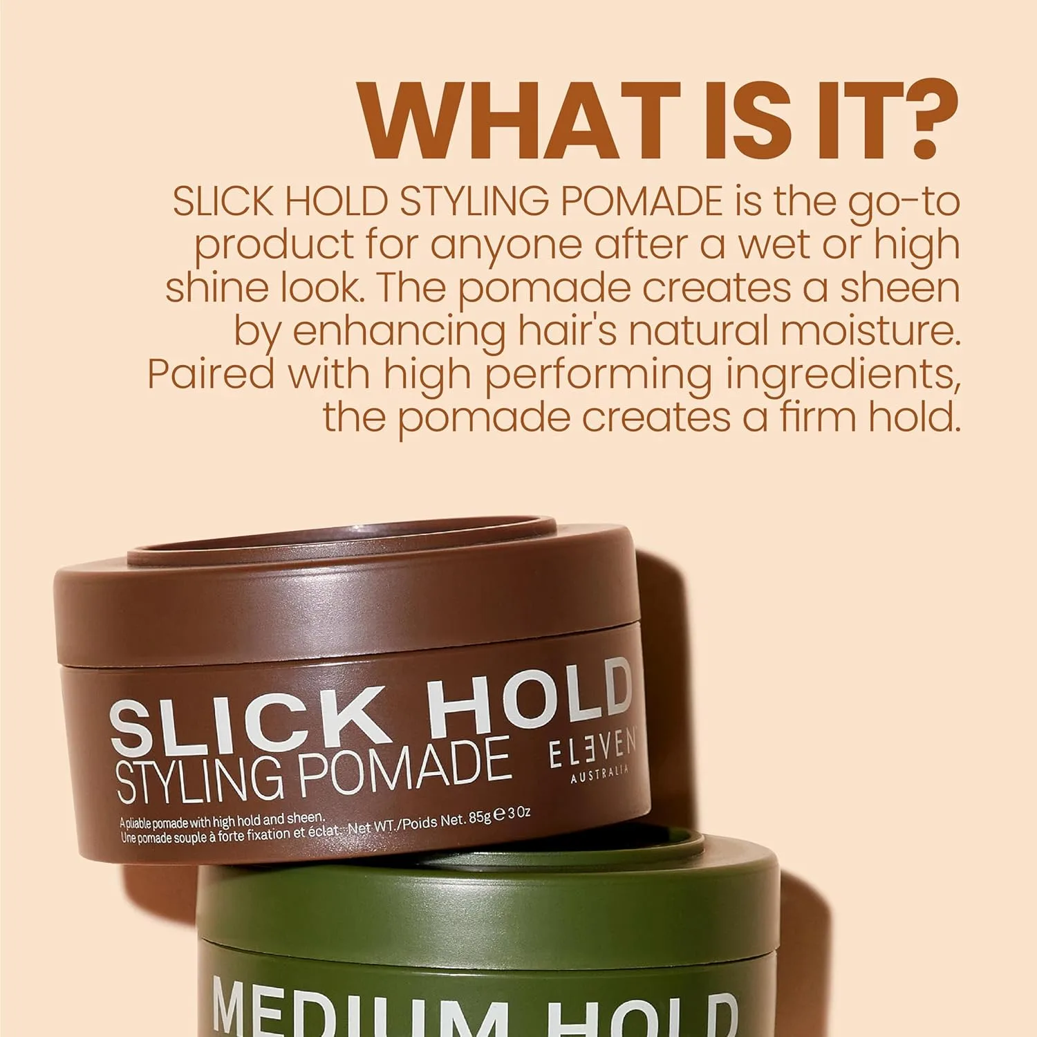 ELEVEN AUSTRALIA Slick Hold Styling Pomade для мужчин и женщин - сильная фиксация, глянцевый эффект для влажного вида, сохраняет естественную влагу, на водной основе, разглаживает непослушные волосы, без парабенов - 85 г — фото 2