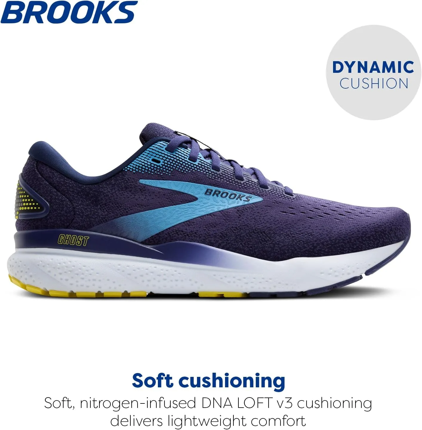Мужские кроссовки Brooks Ghost 16, желтый/голубой/голубой — фото 2