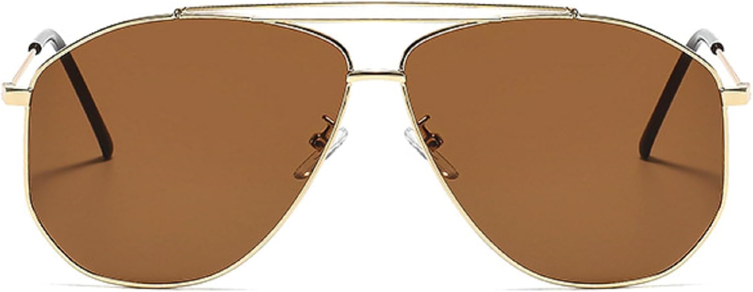 

Ретро-солнцезащитные очки-пилот для женщин и мужчин в стиле 70-х, модные солнцезащитные очки с двойной перемычкой, золотистая металлическая оправа, защита от УФ-излучения mincl, Brown