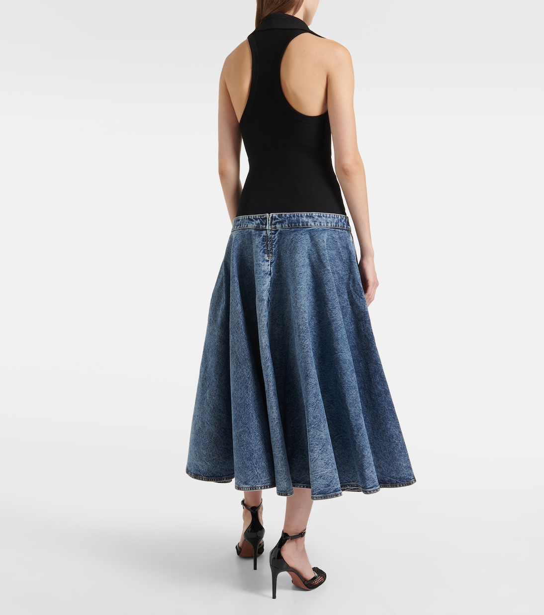 Юбка миди из денима и хлопкового джерси Alaïa, Bleu Neige — фото 3