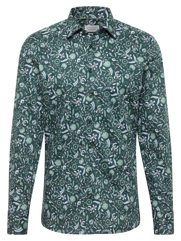 

Eterna Приталенная рубашка изумрудного цвета