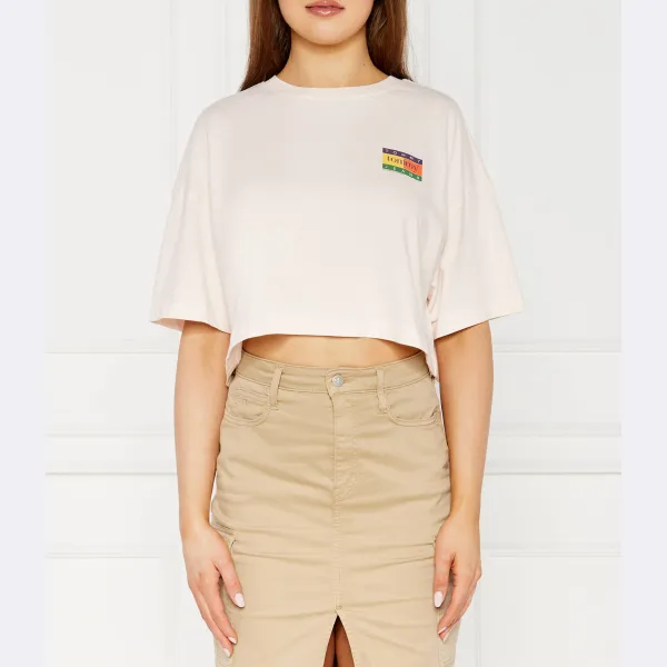 

Укороченная футболка с летним флагом Tommy Hilfiger, экрю