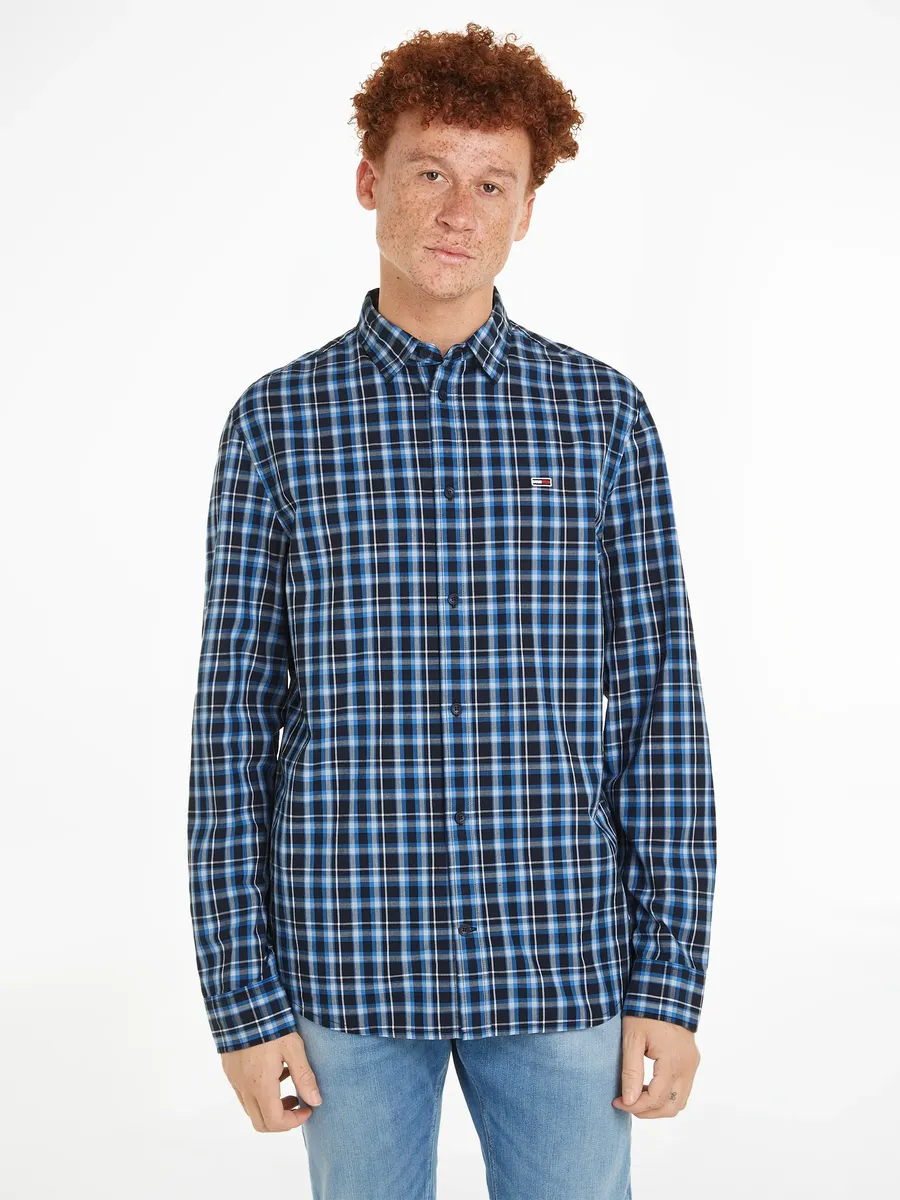 

Рубашка в клетку Tommy Jeans "TJM REG ESSENTIAL CHECK SHIRT" с вышитым логотипом, темно-синий