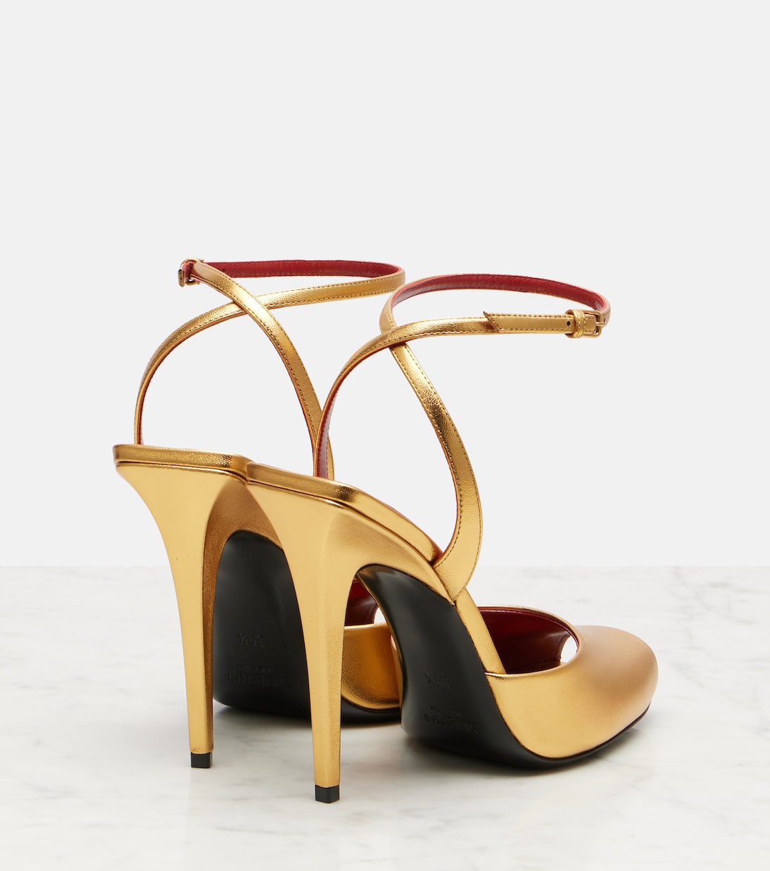 Сандалии La Scandale 110 из металлизированной кожи Saint Laurent, Sun Gold — фото 2