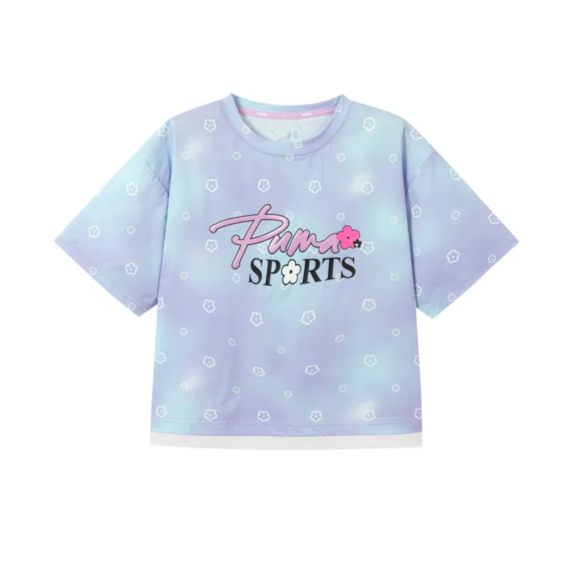 Детская футболка с круглым вырезом Quick Dry из тонкой ткани PUMA, Purple Flower Tone 00370