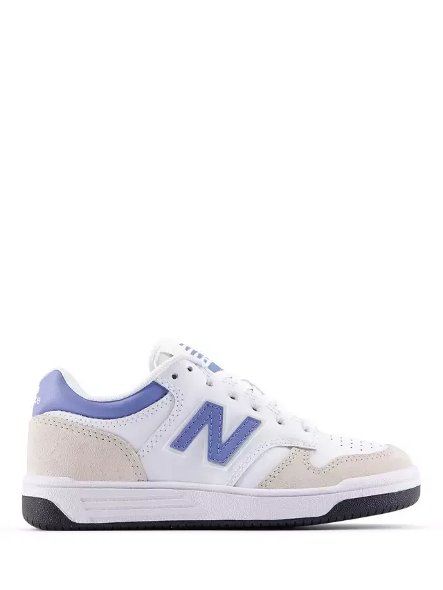 Детские кожаные кроссовки на шнуровке 480, бело-голубые New Balance